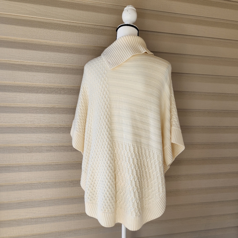 Talbots ivory knit wool blend poncho cape - Picture 7 of 12